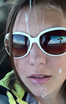 Facial messy cumshot in the car