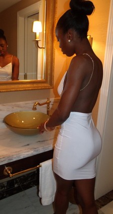 Ebony handsome girl in hot white tight dress have amazing big black ass and lovely small